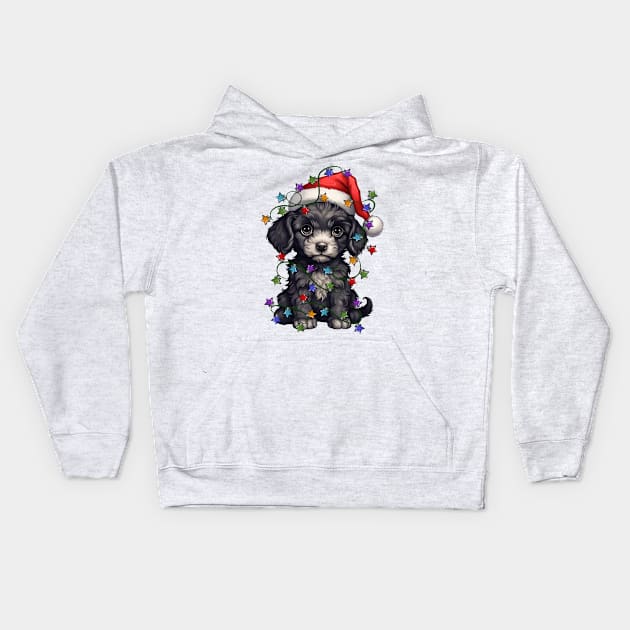 Christmas Puppy Kids Hoodie by Chromatic Fusion Studio